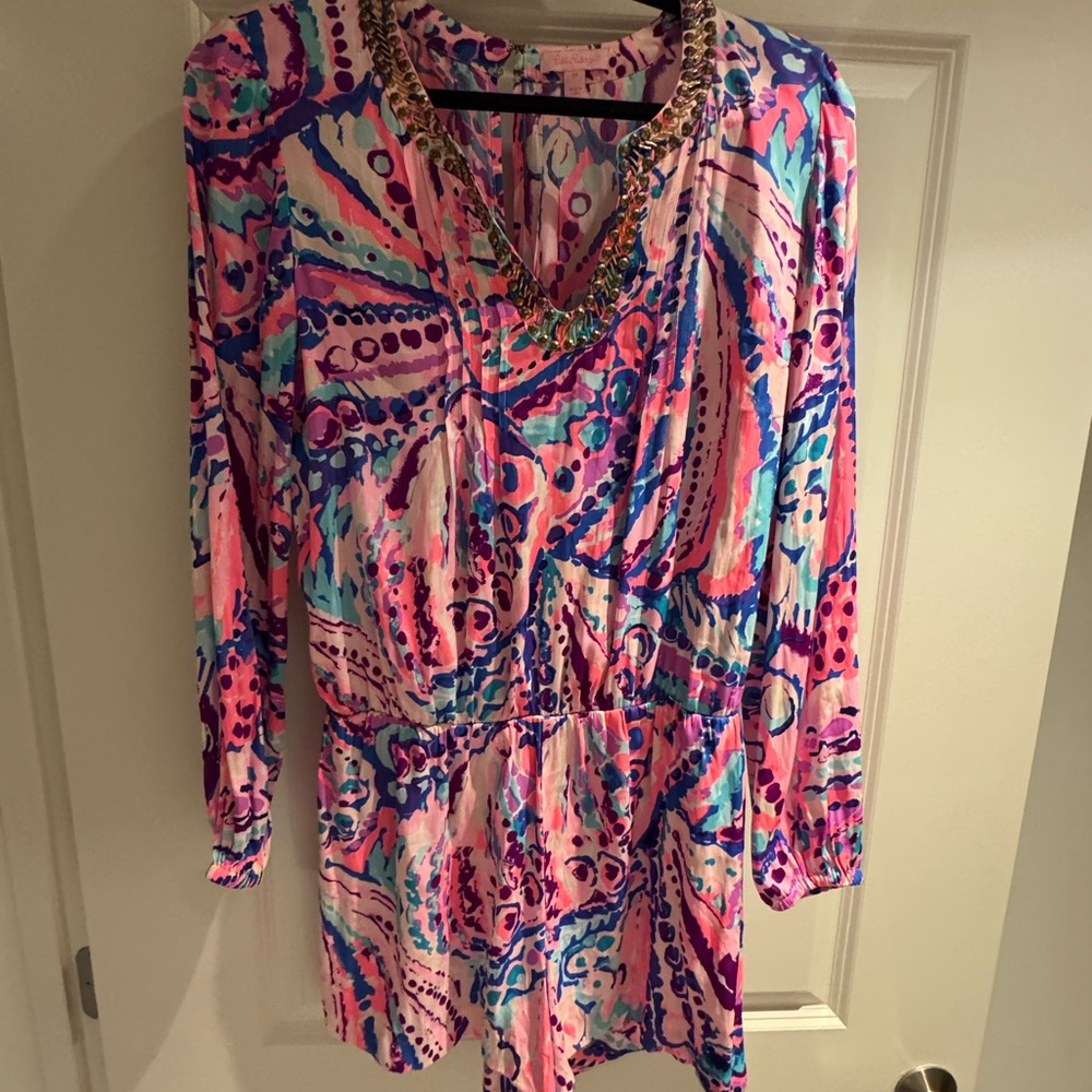 Lilly Pulitzer Pink Multicolor Chain-Trim Romper